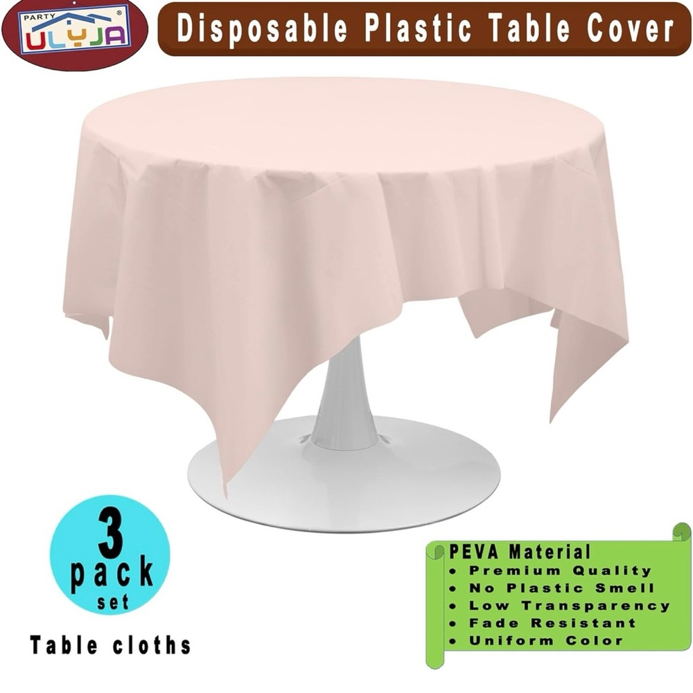 Blusht Pink Tablecloths Plastic 3 Pack Premium 84 Inches